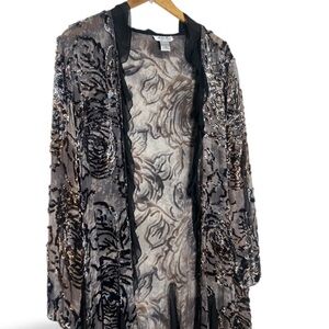 Ania.A Boho Lagenlook Velvet Burnout Mid length Kimono Size L/XL Silk Blend
